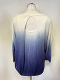 MINT VELVET BLUE & WHITE FINE KNIT 3/4 SLEEVE CUT OUT BACK JUMPER SIZE 14