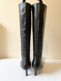 LK BENNETT BLACK LEATHER POINTED TOE KNEE LENGTH BOOTS SIZE 5/38