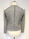 REBECCA TAYLOR GREY WEAVE & WHITE LEATHER TRIM ZIP JACKET SIZE 4 UK 8/10
