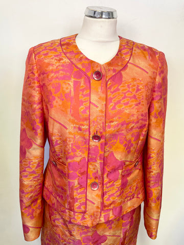 STEILMANN PINK & ORANGE FLORAL PRINT SLEEVELESS PENCIL DRESS & JACKET SUIT  SIZE 14