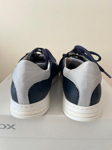 BRAND NEW GEOX NAVY BLUE & SILVER LEATHER TRAINERS SIZE 6/39