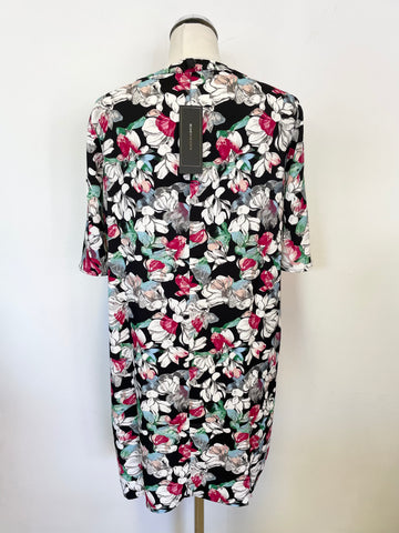BRAND NEW BCBGMAXAZRIA MULTICOLOURED FLORAL PRINT SHORT SLEEVE SHIFT DRESS SIZE S
