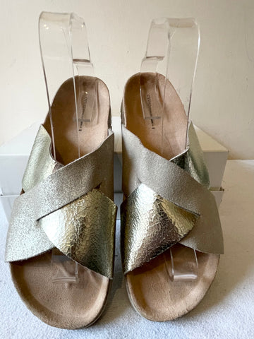 OYSHO SILVER & GREY PEARL LEATHER SLIDER MULES SIZE 7/40