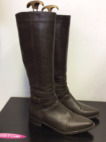 MODA IN PELLE TRENTON OLIVE WRAP AROUND STRAP LONG LEATHER BOOTS SIZE 6/39