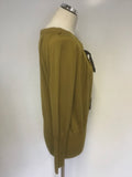 ELIE TAHARI MUSTARD TIE FRONT LONG SLEEVE MERINO WOOL CARDIGAN SIZE L