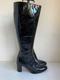 HOBBS BLACK PATENT LEATHER HEELED KNEE LENGTH BOOTS SIZE 5/38