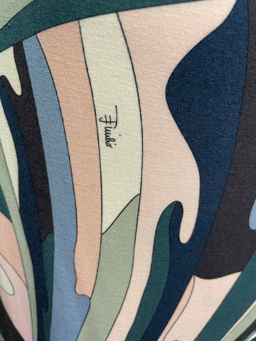 EMILIO PUCCI PINK,BLUE, WHITE & GREEN SHADES PRINT STRETCH JERSEY DRESS SIZE 10