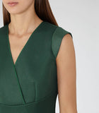 REISS RIVIERA GREEN FIT & FLARE CUT OUT BACK VOLUME DRESS SIZE 10