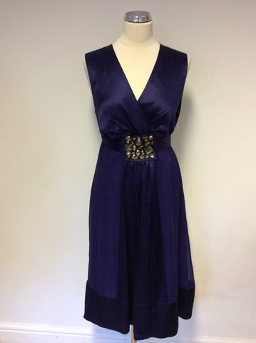 PHASE EIGHT BLUE SILK JEWEL TRIM SPECIAL OCCASION DRESS SIZE 14