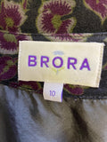 BRORA DARK GREY, GREEN & PURPLE FLORAL PRINT WOOL BLEND TEA DRESS SIZE 10