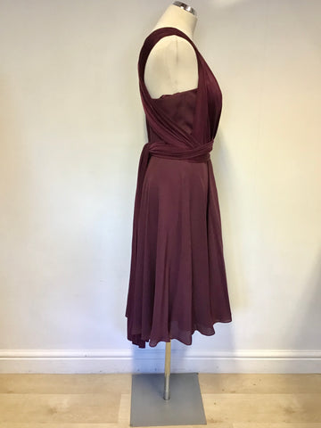TED BAKER BURGUNDY/ WINE SILK BLEND SPECIAL OCCASION DRESS SIZE 3 UK 12