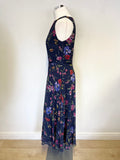 BRAND NEW HOBBS NAVY BLUE  & MULTI COLOURED FLORAL PRINT SLEEVELESS MIDI DRESS SIZE 12
