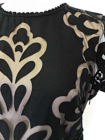 MINT VELVET BLACK & NUDE LINED MESH TRIM SHIFT DRESS SIZE 14