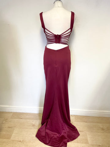 EVITA DEEP RED BACKLESS STRAPPY LONG EVENING DRESS SIZE 6