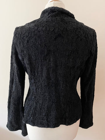 OUT OF XILE BLACK EMBOSSED DESIGN JACKET SIZE 4 UK 12/14