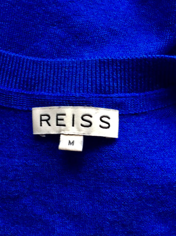 REISS ELECTRIC BLUE RAYA WOOL V NECK JUMPER SIZE M