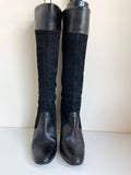 HOBBS BLACK SUEDE & LEATHER SLIM LEG HEELED BOOTS SIZE 4/37