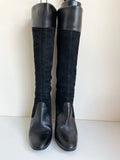 HOBBS BLACK SUEDE & LEATHER SLIM LEG HEELED BOOTS SIZE 4/37