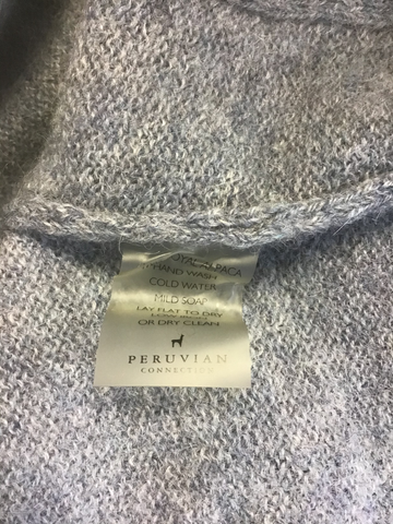 PERUVIAN CONNECTION GREY 100% ROYAL ALPACA LONG SLEEVE CARDIGAN SIZE L