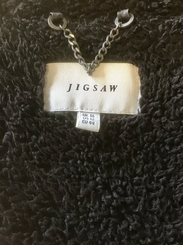 JIGSAW DARK BLUE HOODED FAUX FUR TRIM PARKA JACKET SIZE 16