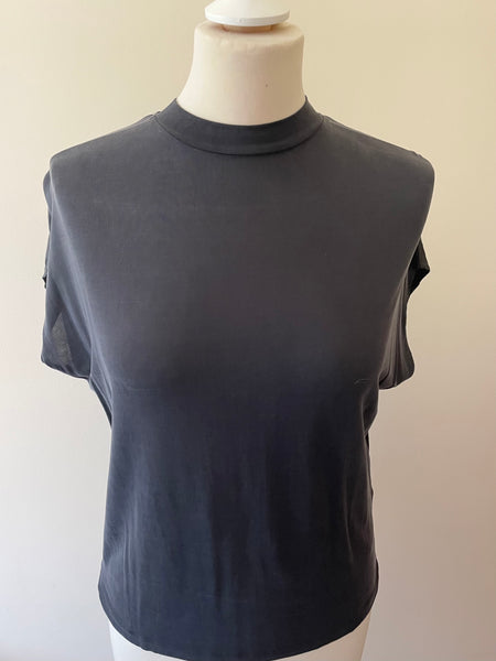 WHISTLES BLACK SILK KEY HOLE OPEN BACK SHORT SLEEVE TOP SIZE XS