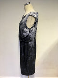 VERA MONT BLACK & GREY PRINT SLEEVELESS DRESS SIZE 14