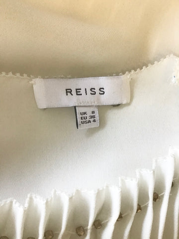 REISS OFF WHITE PLEATED SLEEVELESS BEADED NECK TOP SIZE 8