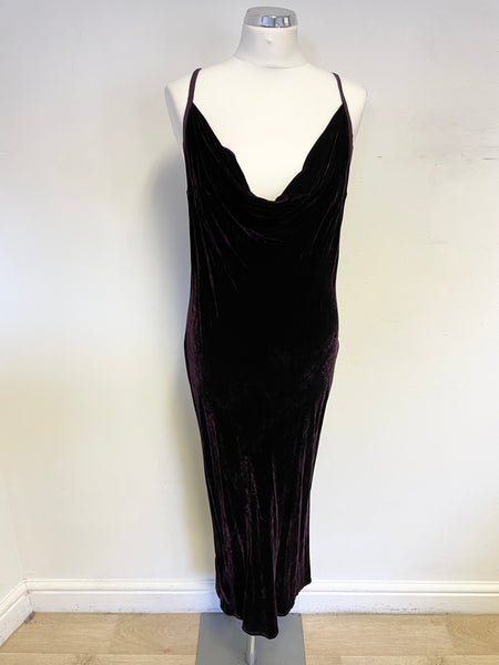 GHOST DAMSON VELVET COWL NECKLINE FINE STRAP SLIP DRESS SIZE L