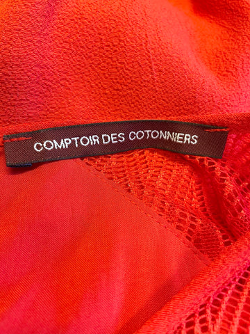 COMPTOIR DES COTTONIERS RED TIERED TOP SHORT SLEEVE SHIFT DRESS SIZE L UK 14
