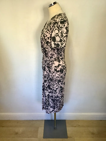 LAURA ASHLEY PINK & GREY FLORAL PRINT SHORT SLEEVE DRESS SIZE 14