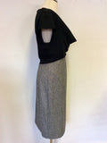 JAEGER BLACK WITH BLACK & WHITE MARL WOOL BLEND DRESS SIZE 14