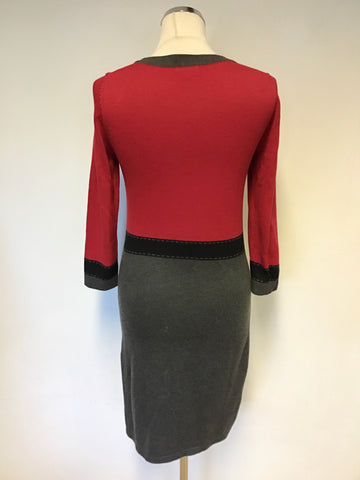 HOBBS RED,BLACK & GREY LONG SLEEVE SILK & CASHMERE BLEND KNIT DRESS SIZE 10