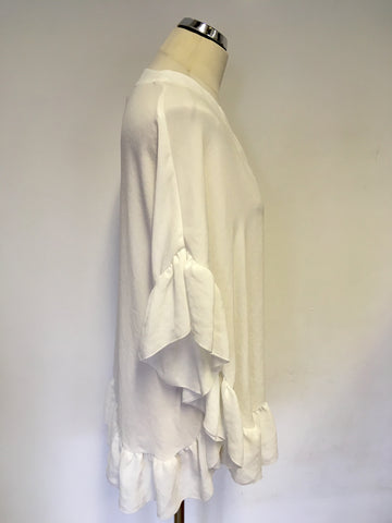 MARCCAIN WHITE FRILL EDGE TRIM PONCHO STYLE TOP SIZE N1 FIT UK 10-14