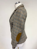 JACKPOT BROWN TWEED WOOL MIX COLLARED FITTED JACKET SIZE 32 UK 6/8