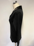 TEMPERLEY BLACK SATIN COLLAR TRIM LONG SLEEVE COTTON TOP SIZE M
