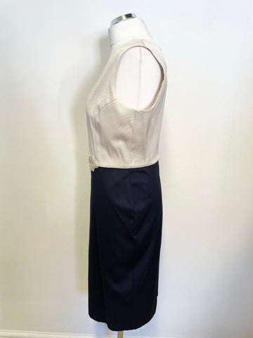 BRAND NEW PHASE EIGHT SLEEVELESS CREAM & NAVY BLUE PENCIL DRESS & SHORT JACKET SIZE 12