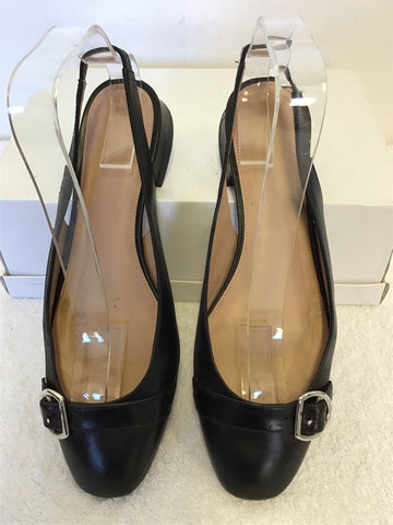 WHISTLES FAIRFAX BLACK LEATHER BUCKLE TRIM SLINGBACK FLATS SIZE 5/38