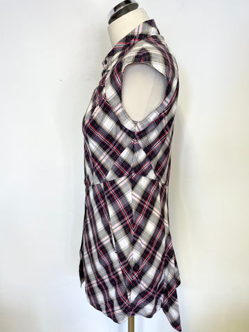 TED BAKER RED , WHITE & BLUE TARTAN CHECK COTTON SLEEVELESS DRESS SIZE 3 UK 12