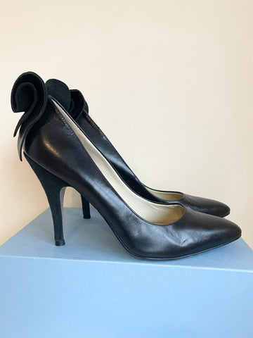 TED BAKER BLACK LEATHER & SUEDE BOW TRIM HEELS  SIZE 8/41