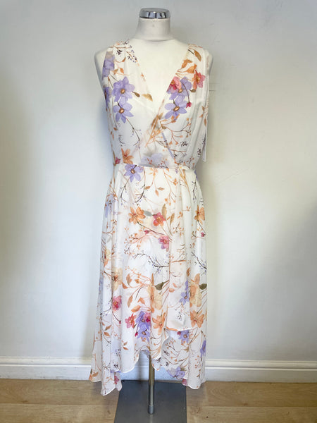 BRAND NEW CALVIN KLEIN FLORAL PRINT SLEEVELESS WRAP ACROSS SPECIAL OCCASION DRESS SIZE UK 10