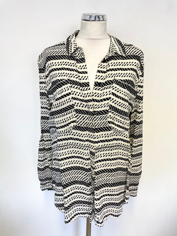 WHISTLES IVORY & BLACK PRINT COLLARED LONG SLEEVED BLOUSE SIZE 12