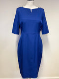 LK BENNETT ROYAL BLUE HALF SLEEVE SPECIAL OCCASION TAN PENCIL DRESS SIZE 14