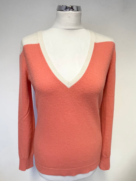 REISS CORAL & CREAM LAMBSWOOL & CASHMERE BLEND LONG SLEEVED JUMPER SIZE M