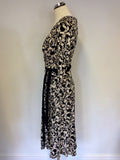 COAST BLACK & WHITE PRINT SILK WRAP DRESS SIZE 8