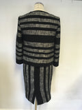 HOBBS BLACK & GREY MARL STRIPED SHORT SLEEVE PENCIL DRESS & JACKET SIZE 10