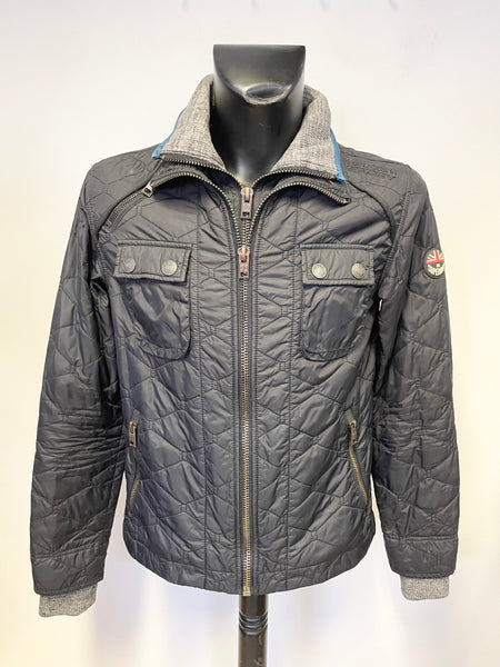 SUPERDRY BLACK QUILTED ZIP UP JACKET SIZE L