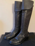 BELSTAFF ANTIQUE BLACK TIGHT TRIALMASTER 55 LEATHER KNEE LENGTH BOOTS SIZE 6/ 39