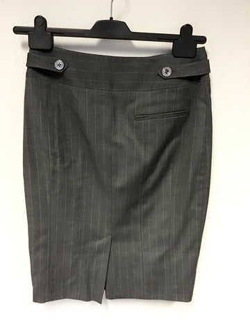 BRAND NEW KAREN MILLEN GREY PINSTRIPE WOOL BLEND PENCIL SKIRT SIZE 12