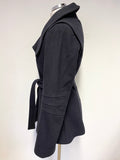 REISS CASPER BLACK WOOL BLEND COLLARED FITTED BELTED JACKET SIZE S