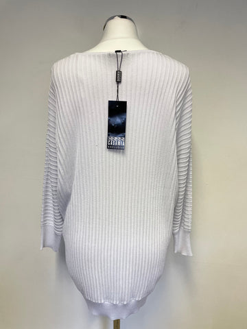 BRAND NEW CASAMIA EXCLUSIVE WHITE & NAVY BATWING SLEEVE FINE RIB KNIT JUMPER SIZE M